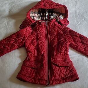 Burberry Quilted Red Kids Hooded Zip Jacket